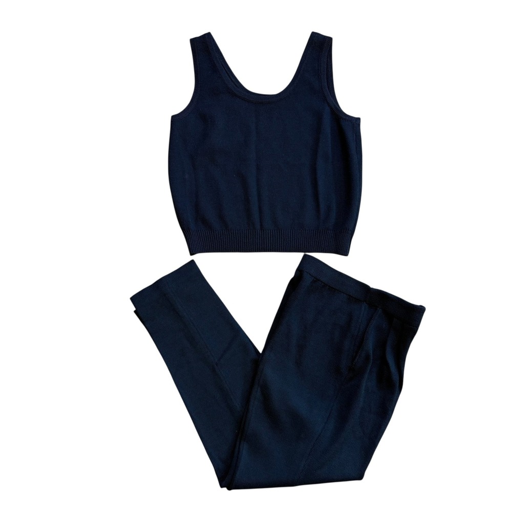 St. John Basics Black Knit 2 Piece Set Tank Top and Pants Petite 2